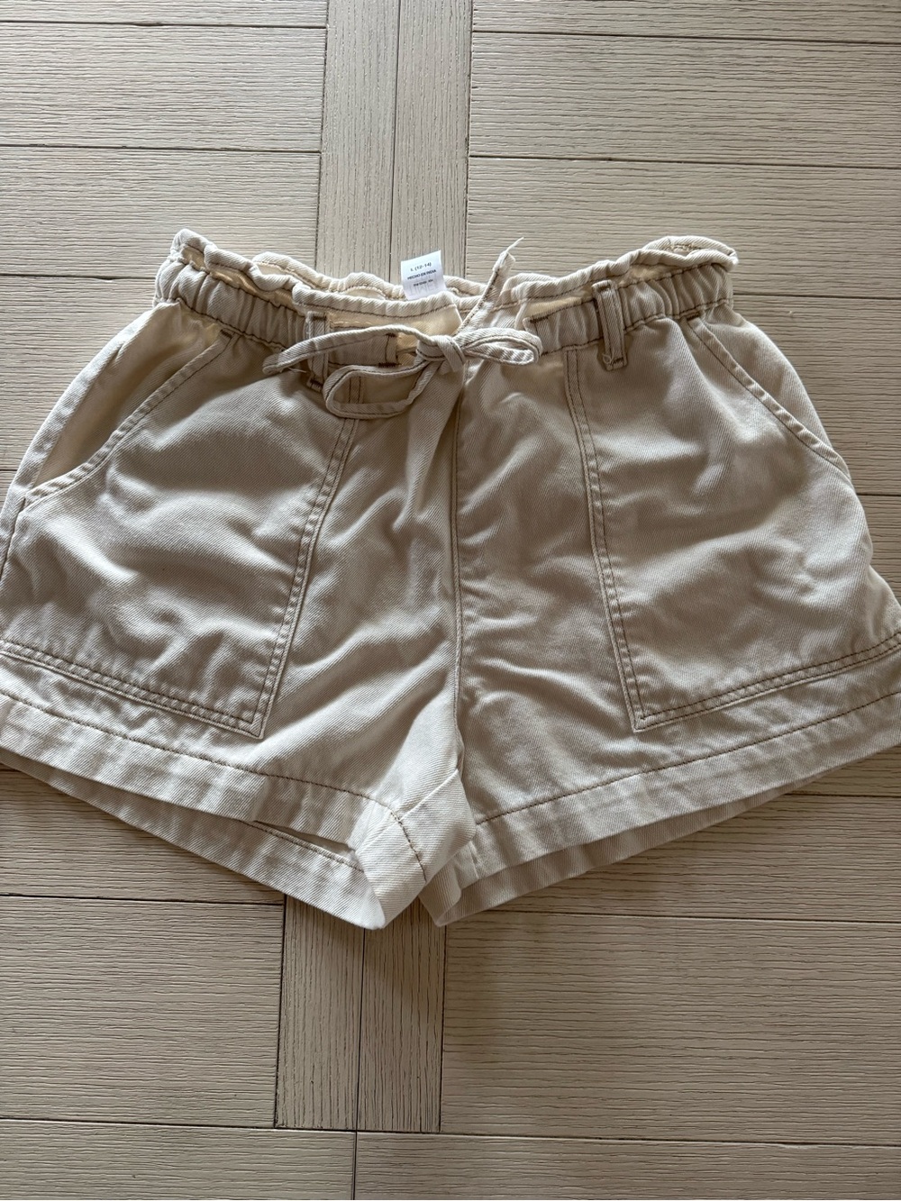 Time and Tru Neutral Beige High-Waist Drawstring Shorts